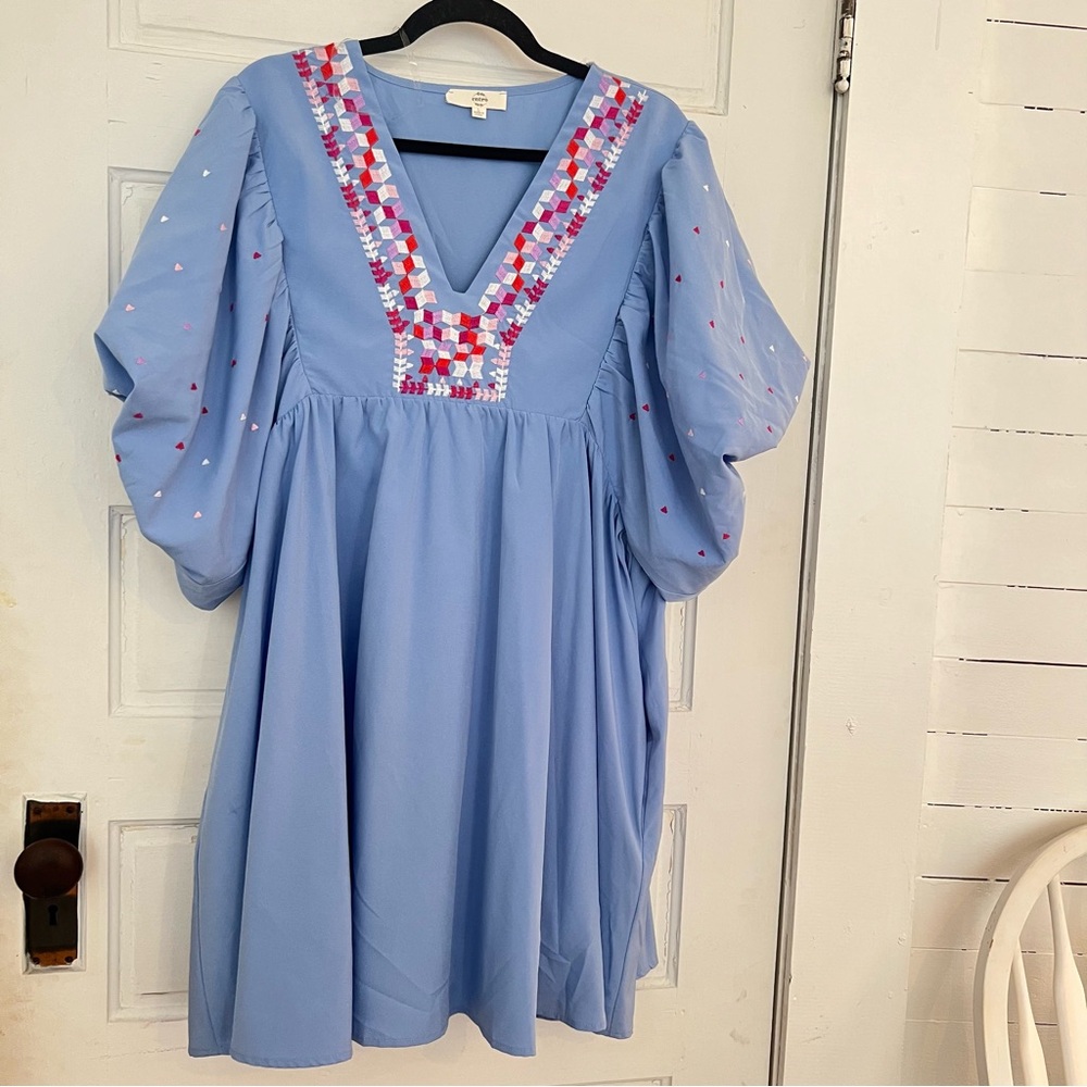 Entro boutique baby blue embroidered dress